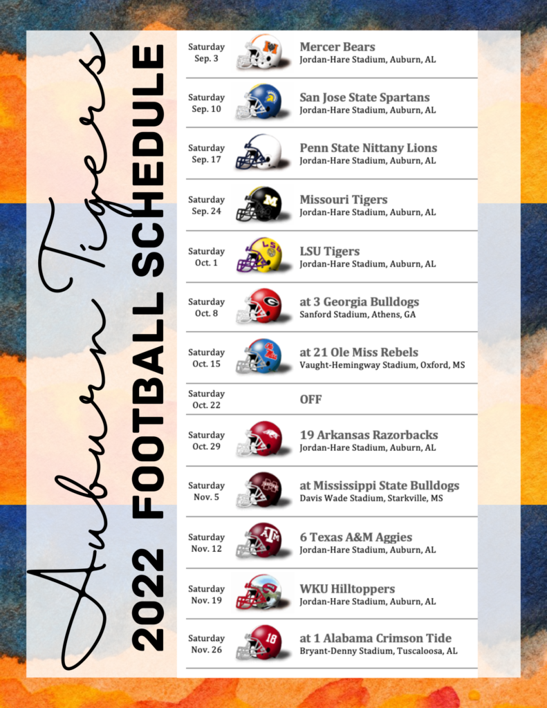 Auburn Tigers 2022 Football Schedule | Freebie - Simply Elliott